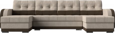 Угловой П-образный диван «Марсель» бежевыйкоричневый, Рогожка