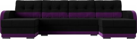 Угловой П-образный диван «Марсель» черный\фиолетовый, Микровельвет