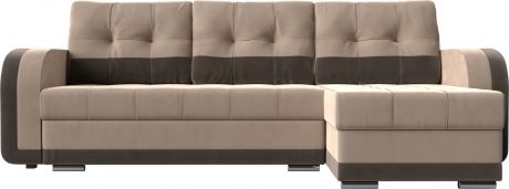 Угловой диван-кровать «Марсель» бежевыйкоричневый, Велюр, правый