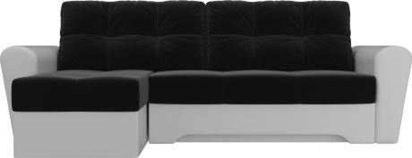 Угловой диван-кровать «Амстердам» ЧерныйБелый, МикровельветЭкокожа, левый