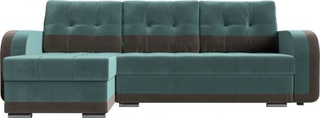 Угловой диван-кровать «Марсель» БирюзовыйКоричневый, Велюр, левый