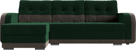 Угловой диван-кровать «Марсель» зеленыйкоричневый, Велюр, левый