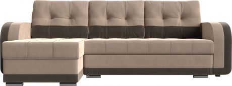 Угловой диван-кровать «Марсель» бежевый\коричневый, Велюр, левый