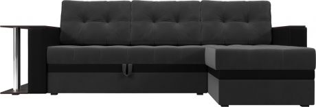 Угловой диван-кровать «Атланта М» Серыйчерный, ВелюрЭкокожа, правый