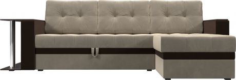 Угловой диван-кровать «Атланта М» бежевыйкоричневый, Микровельвет, правый