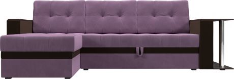 Угловой диван-кровать «Атланта М» СиреневыйКоричневый, Микровельвет, левый