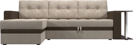Угловой диван-кровать «Атланта М» бежевыйкоричневый, Рогожка, левый