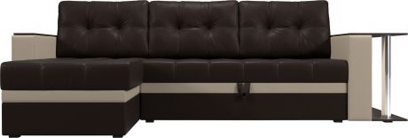Угловой диван-кровать «Атланта М» КоричневыйБежевый, Экокожа, левый