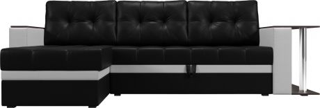 Угловой диван-кровать «Атланта М» Черный\Белый, Экокожа, левый