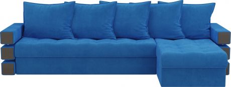 Угловой диван-кровать «Венеция» Голубой, Велюр, правый