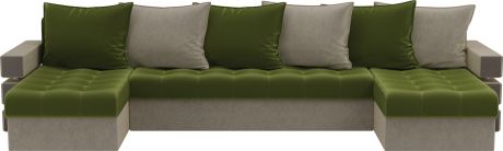 Угловой П-образный диван «Венеция» ЗеленыйБежевый, Микровельвет