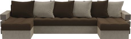 Угловой П-образный диван «Венеция» КоричневыйБежевый, Микровельвет