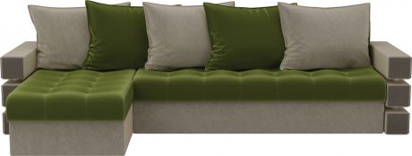 Угловой диван-кровать «Венеция» ЗеленыйБежевый, Микровельвет, левый