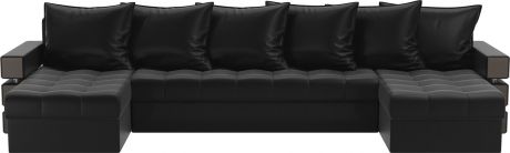 Угловой П-образный диван «Венеция» Черный, Экокожа