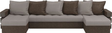Угловой П-образный диван «Венеция» бежевыйкоричневый, Рогожка