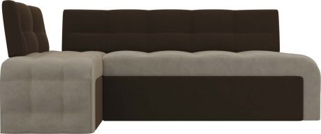 Кухонный угловой диван «Люксор» бежевый\коричневый, Микровельвет, левый