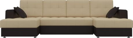 Угловой П-образный диван «Эмир» бежевыйкоричневый, Экокожа