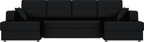 Угловой П-образный диван «Эмир» Черный, Экокожа