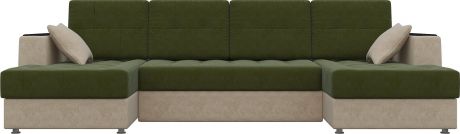 Угловой П-образный диван «Эмир» ЗеленыйБежевый, Микровельвет