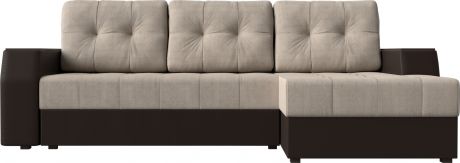 Угловой диван-кровать «Эмир БС» бежевый\коричневый, Рогожка\Экокожа, правый