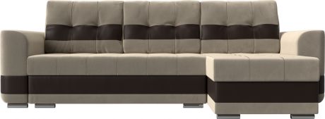 Угловой диван-кровать «Честер» бежевыйкоричневый, МикровельветЭкокожа, правый