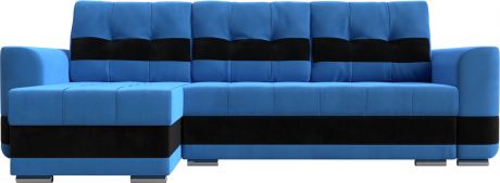 Угловой диван-кровать «Честер» голубой\черный, Велюр, левый