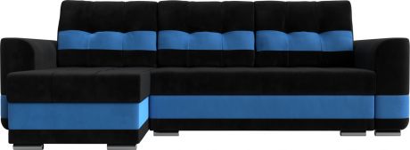 Угловой диван-кровать «Честер» черныйголубой, Велюр, левый