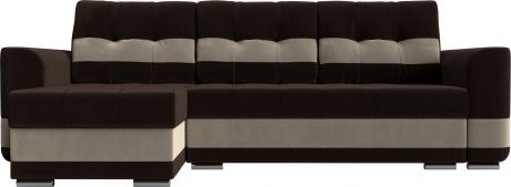Угловой диван-кровать «Честер» КоричневыйБежевый, Микровельвет, левый