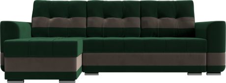 Угловой диван-кровать «Честер» зеленыйкоричневый, Велюр, левый