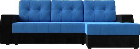 Угловой диван-кровать «Эмир БС» голубойчерный, Велюр, правый