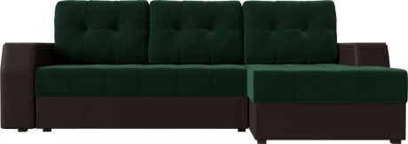 Угловой диван-кровать «Эмир БС» зеленыйкоричневый, ВелюрЭкокожа, правый
