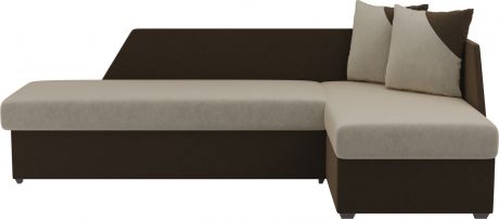 Угловой диван-кровать «Андора» бежевыйкоричневый, Микровельвет, правый