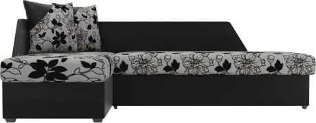 Угловой диван-кровать «Андора» ЦветыЧерный, РогожкаЭкокожа, левый