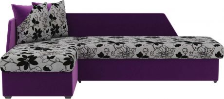 Угловой диван-кровать «Андора» ЦветыФиолетовый, РогожкаМикровельвет, левый