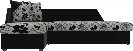 Угловой диван-кровать «Андора» ЦветыЧерный, РогожкаМикровельвет, левый