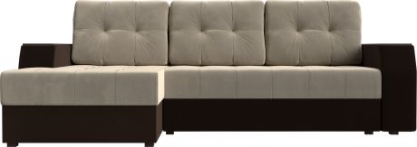 Угловой диван-кровать «Эмир БС» бежевыйкоричневый, Микровельвет, левый