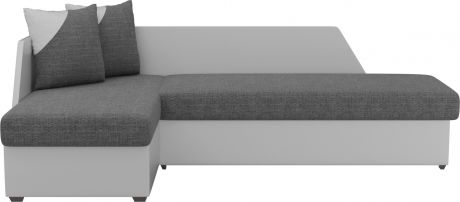 Угловой диван-кровать «Андора» Серыйбелый, РогожкаЭкокожа, левый