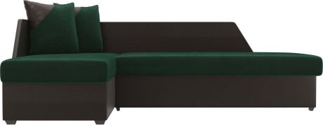 Угловой диван-кровать «Андора» зеленыйкоричневый, ВелюрЭкокожа, левый
