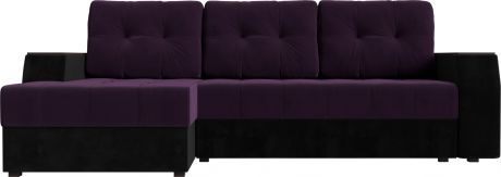 Угловой диван-кровать «Эмир БС» ФиолетовыйЧерный, Велюр, левый
