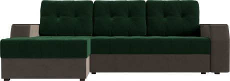 Угловой диван-кровать «Эмир БС» зеленый\коричневый, Велюр, левый