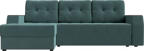 Угловой диван-кровать «Эмир БС» бирюзовый, Велюр, левый