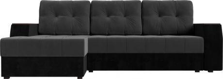 Угловой диван-кровать «Эмир БС» Серый\черный, Велюр, левый
