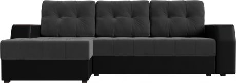 Угловой диван-кровать «Эмир БС» Серыйчерный, ВелюрЭкокожа, левый