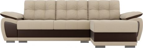 Угловой диван-кровать «Нэстор» бежевыйкоричневый, РогожкаЭкокожа, правый