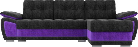 Угловой диван-кровать «Нэстор» черныйфиолетовый, Велюр, правый