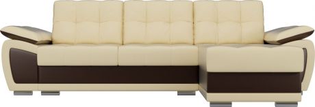 Угловой диван-кровать «Нэстор» бежевый\коричневый, Экокожа, правый