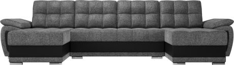 Угловой П-образный диван «Нэстор» Серыйчерный, РогожкаЭкокожа