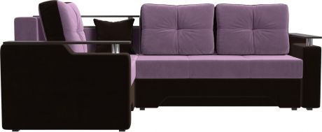 Угловой диван-кровать «Комфорт» СиреневыйКоричневый, Микровельвет, левый