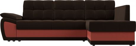 Угловой диван-кровать «Нэстор прайм» КоричневыйКоралловый, Микровельвет, правый