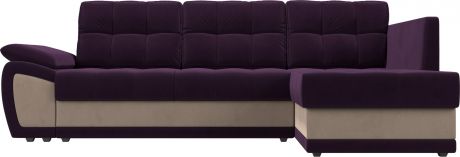 Угловой диван-кровать «Нэстор прайм» фиолетовыйбежевый, Велюр, правый